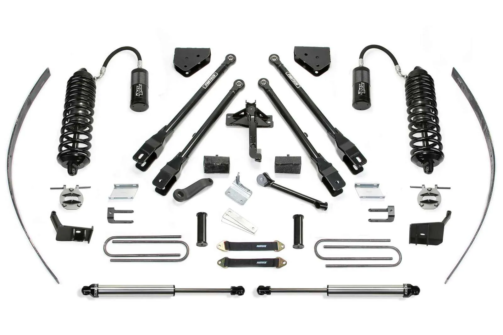 Fabtech 8" 4 Link System w/Front Dirt Logic 4.0 Coilovers w/Reservoir & Rear 2.25 Shocks Kit for 2017-2024 Ford F350 Super Duty 4WD w/8.0" lift w/Overload