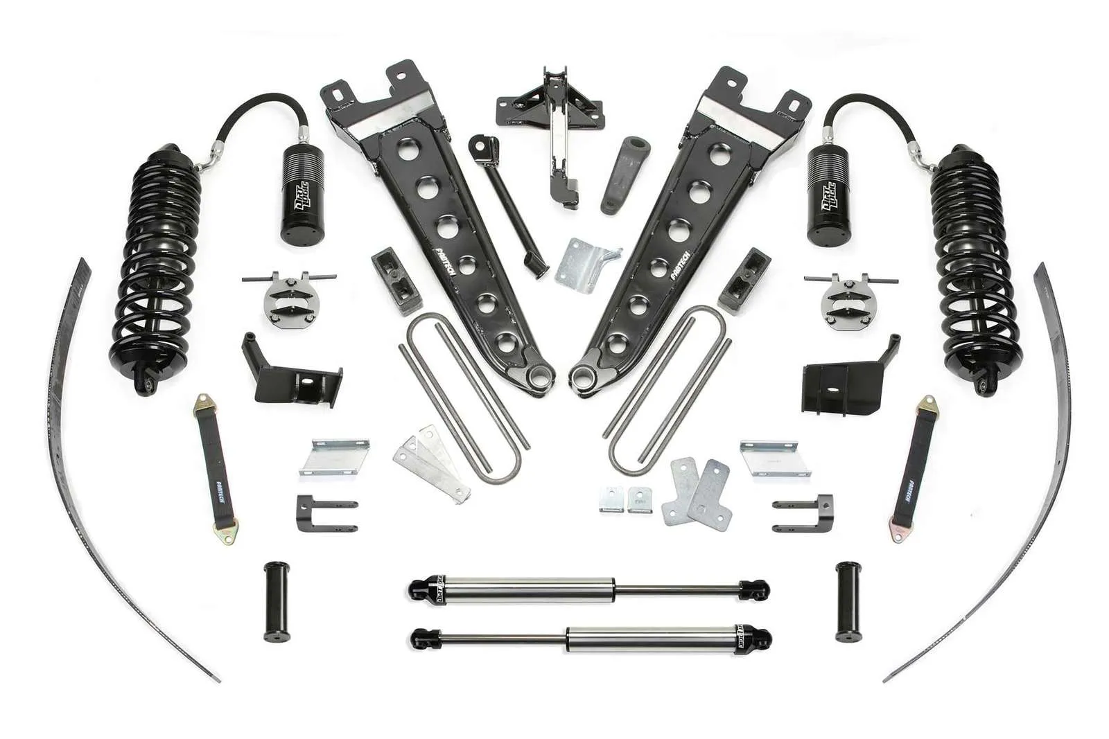 Fabtech 8" Radius Arm System w/Front Dirt Logic 4.0 Coilovers w/Reservoir & Rear 2.25 Shocks Kit for 2017-2024 Ford F250 Super Duty 4WD w/8.0" lift w/Overload
