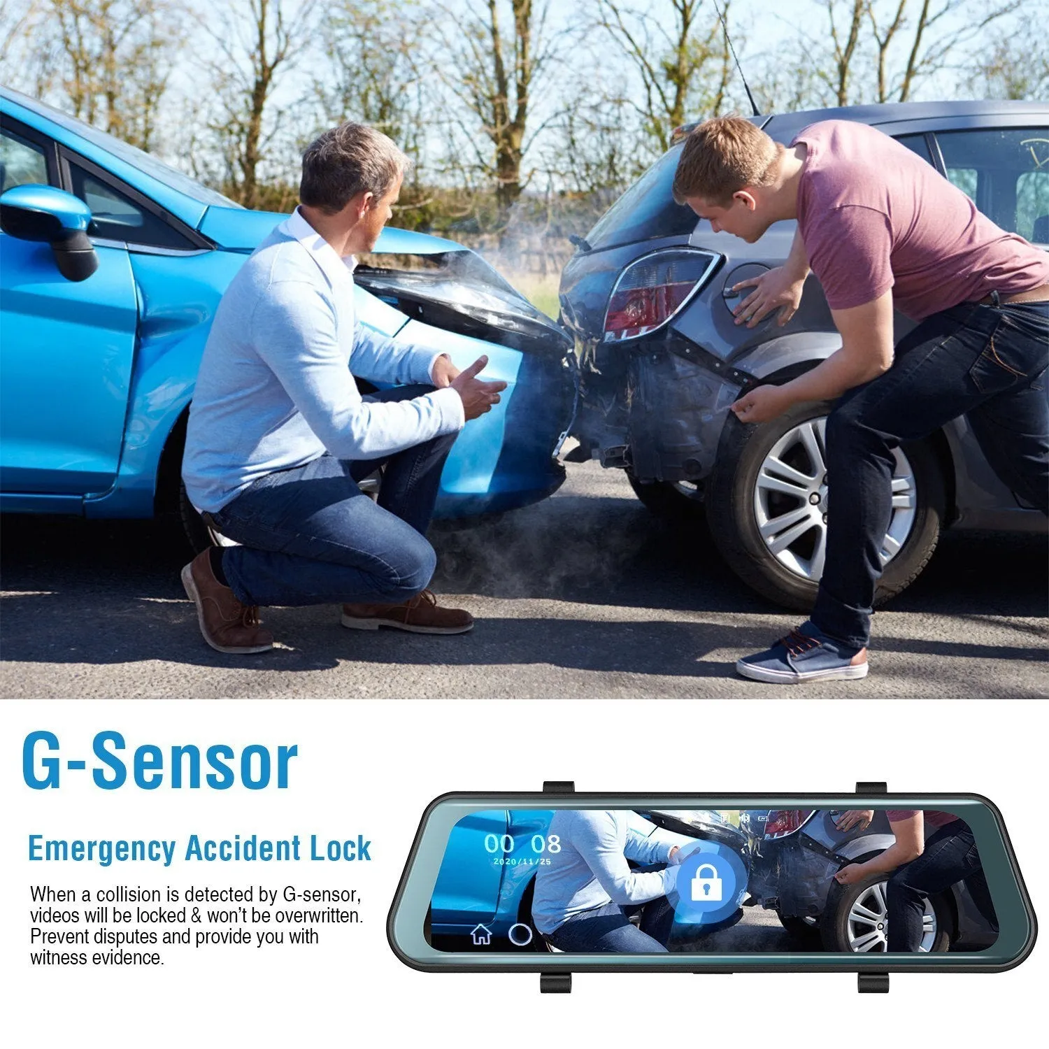 FHD 1080P Car DVR Dash Camera 9.66In Vehicle Driving Recorder w/