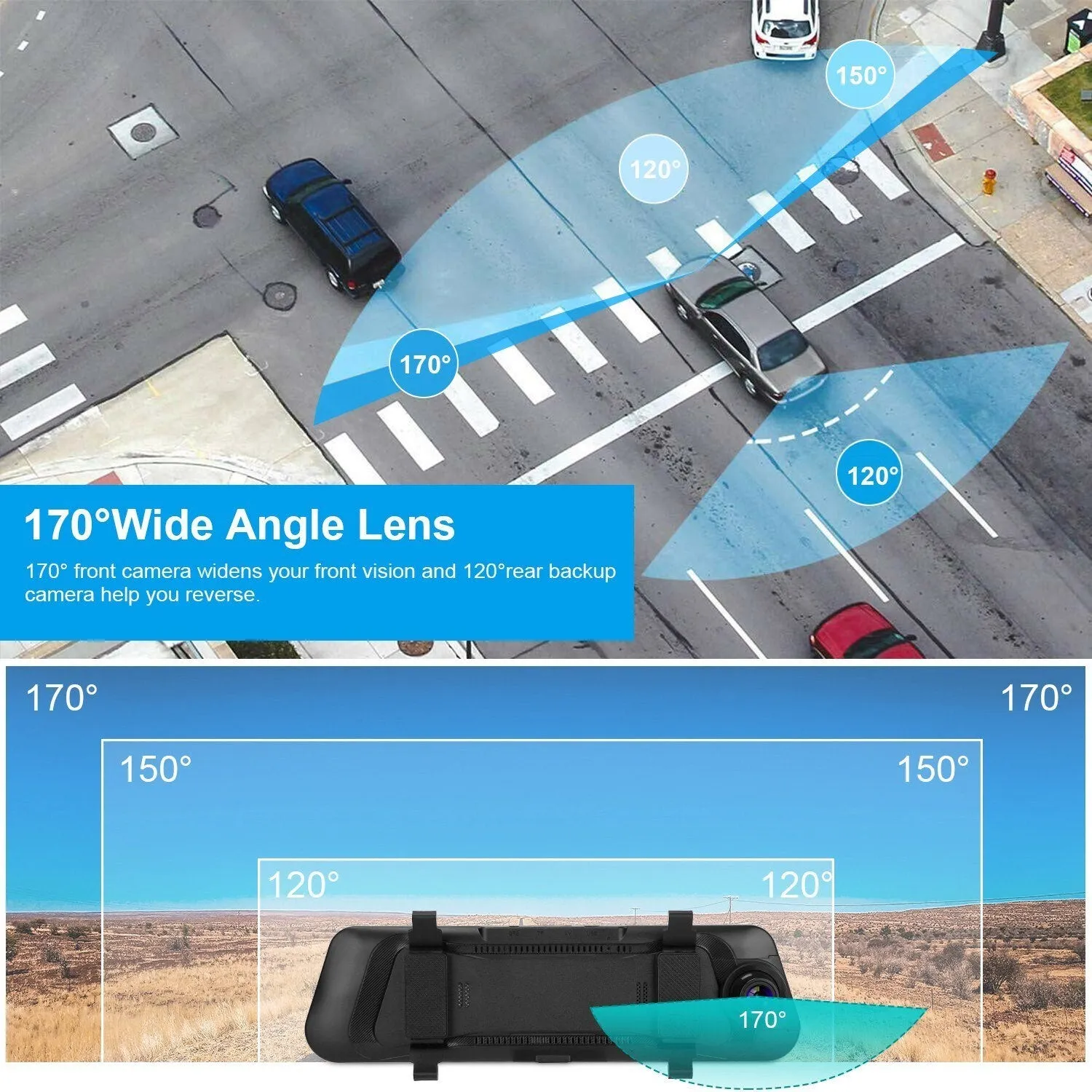 FHD 1080P Car DVR Dash Camera 9.66In Vehicle Driving Recorder w/