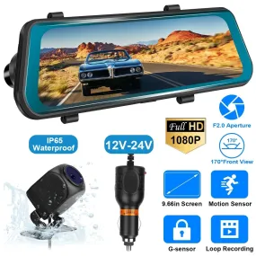 FHD 1080P Car DVR Dash Camera 9.66In Vehicle Driving Recorder w/