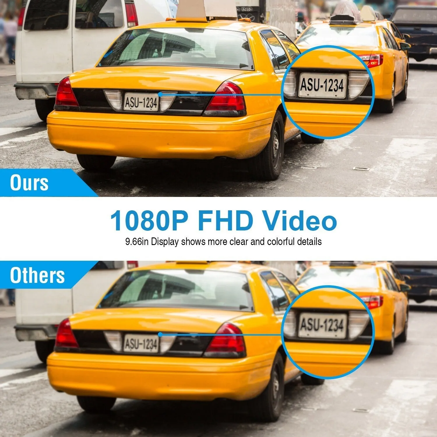 FHD 1080P Car DVR Dash Camera 9.66In Vehicle Driving Recorder w/