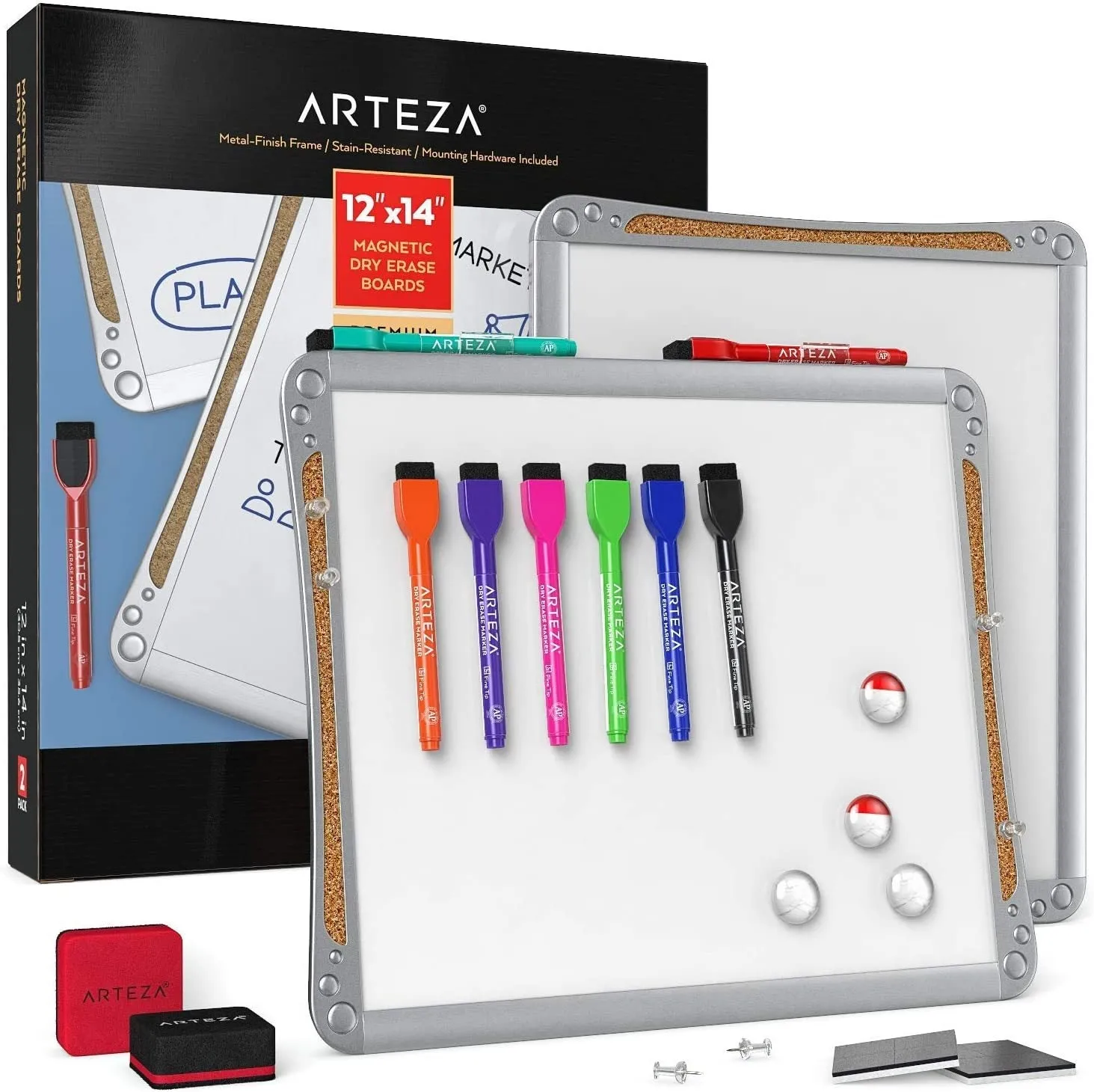 Framed Magnetic Dry Erase Lapboards, 12" x 14” - Set of 2