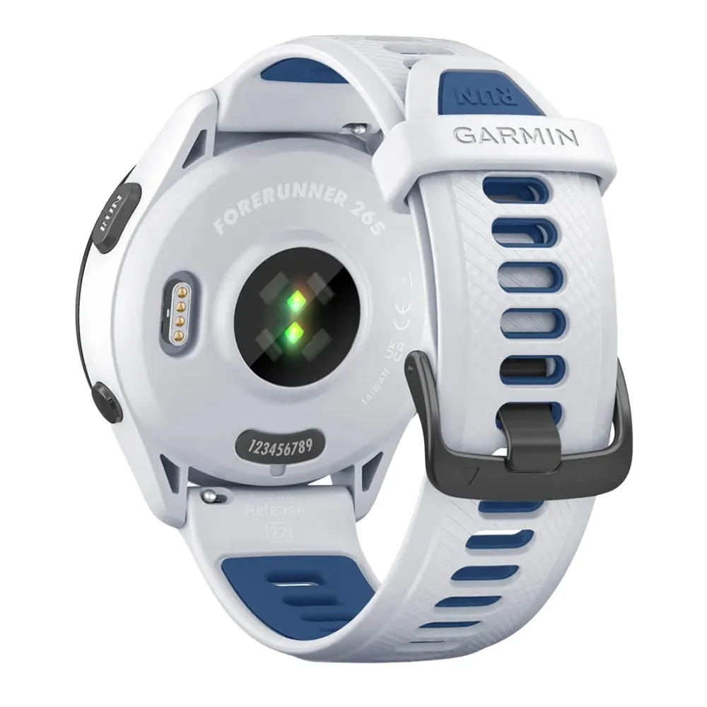 Garmin Forerunner 265 Whitestone Tidal Blue Silicone Band AMOLED Display Training Metrics and Recovery Insights Running Smartwatch - 010-02810-01