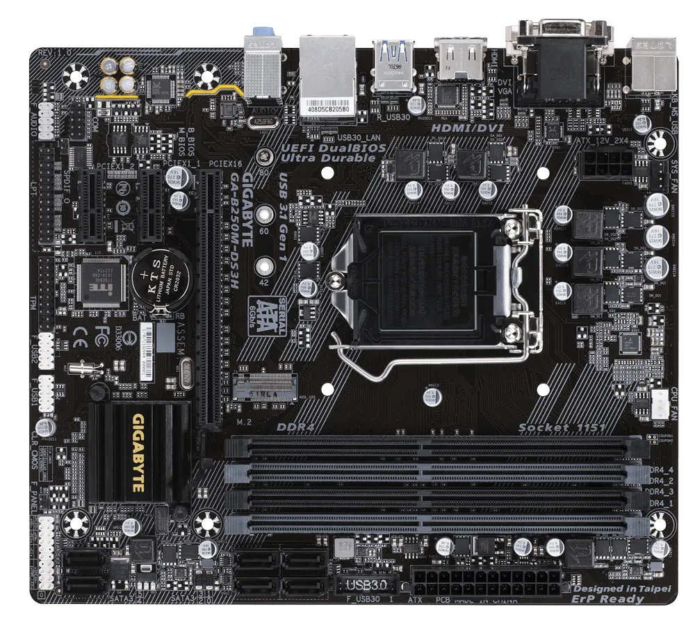 Gigabyte Technology GA-B250M-DS3H Motherboard,1151,ddr4,M-ATX,B250,usb3.0,4 memory slot,HDMI
