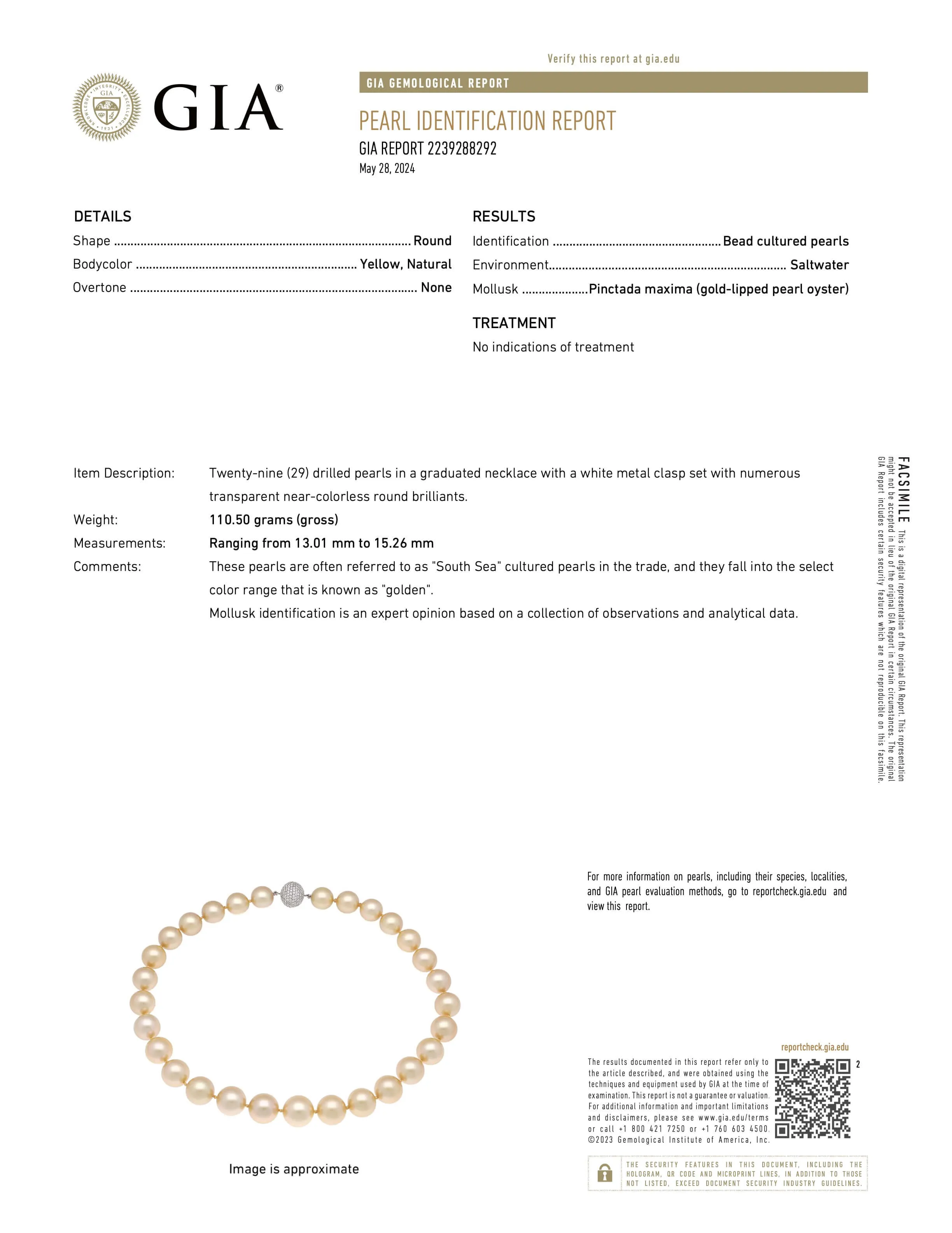 Golden South Sea Pearl Necklace with Diamond Clasp in 18K White Gold