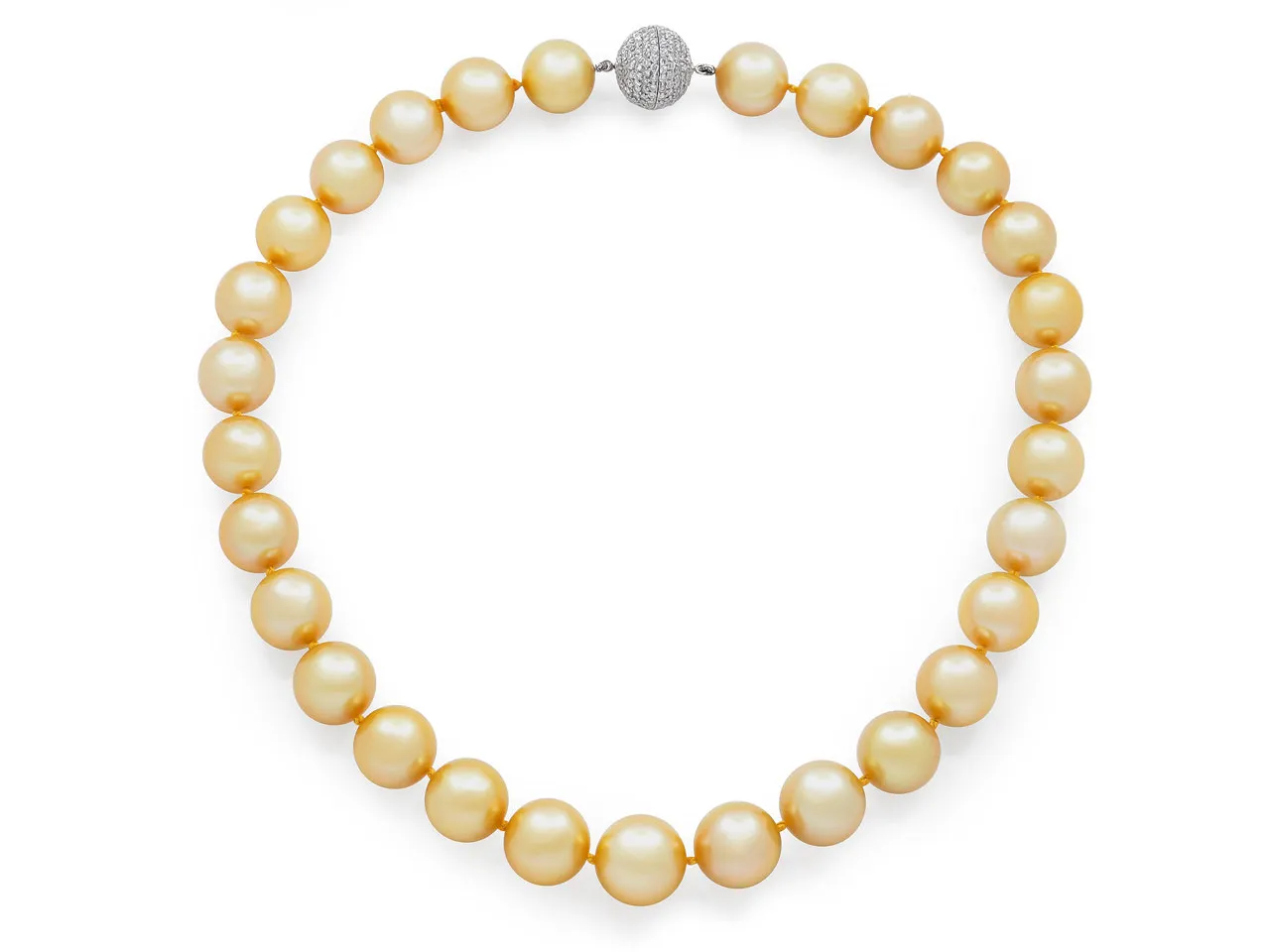 Golden South Sea Pearl Necklace with Diamond Clasp in 18K White Gold