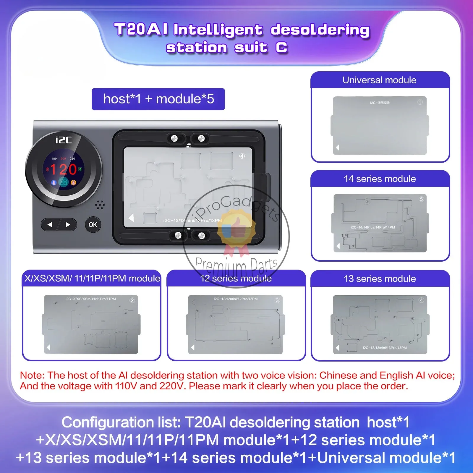 i2C T20 AI Intelligent Desoldering Station /Heating Platform for iPhone X-14Pro Max Modules/Motherboard Heat Separation