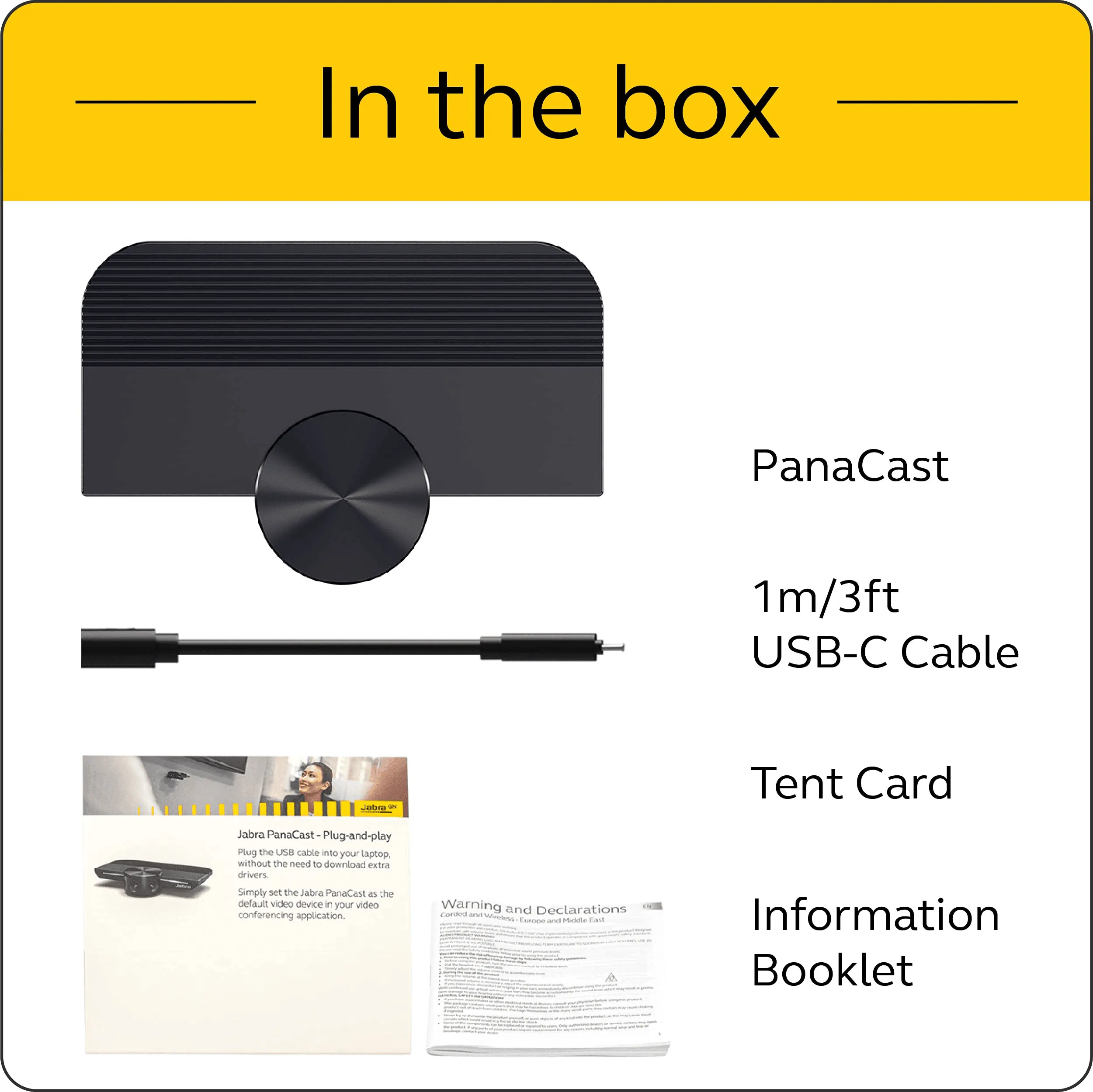 Jabra PanaCast 180 Panoramic 4K Conference Wide-View Webcam Camera Huddle Room