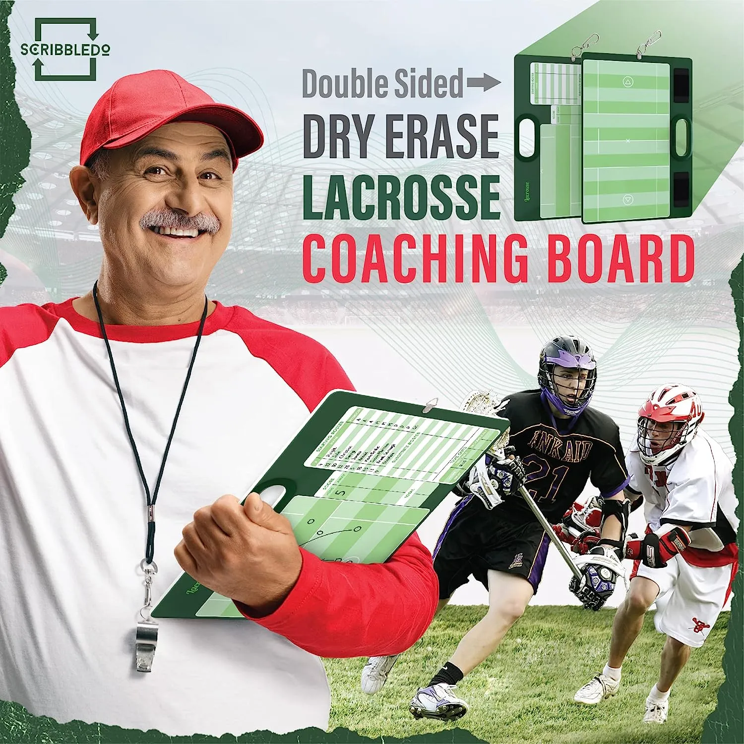 Lacrosse Double Sided Board for Coaches 15"x10.5" with Markers