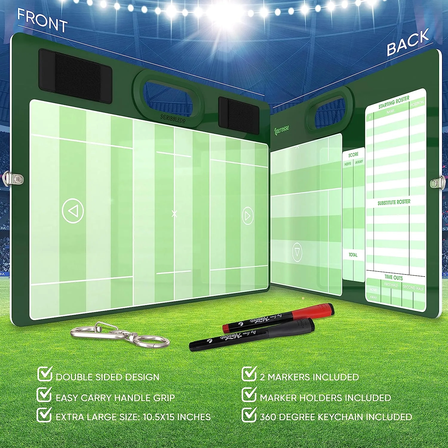 Lacrosse Double Sided Board for Coaches 15"x10.5" with Markers