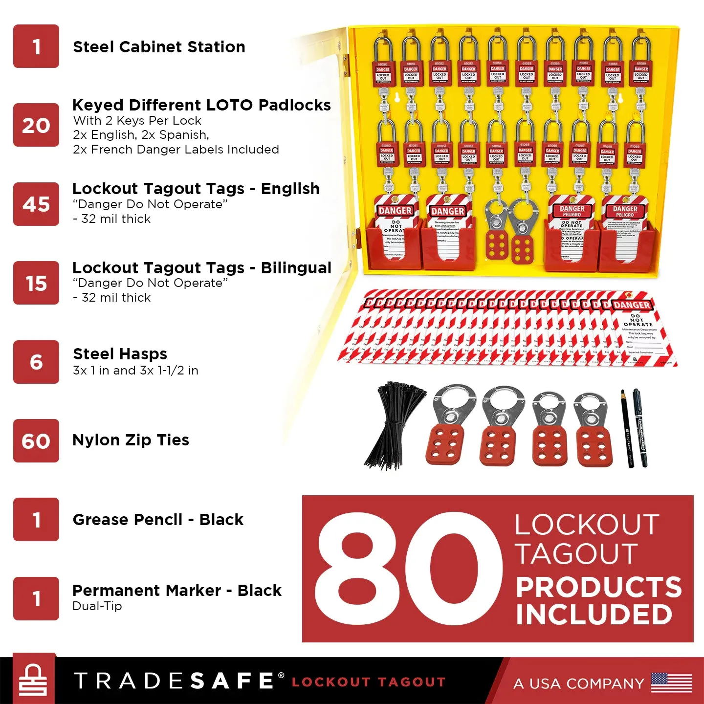 Lockout Tagout Cabinet - 80 Devices - Keyed Different