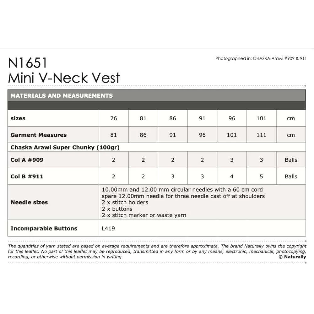 Mini V-Neck Vest Knitting Pattern (N1651)