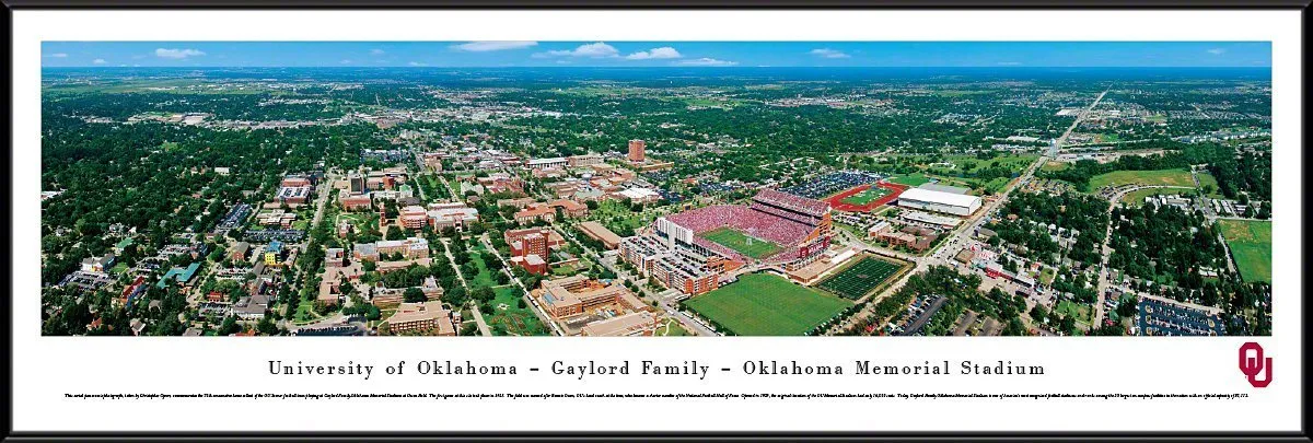 Oklahoma Football - "Stadium 50 Yard Line" Panorama Framed Print