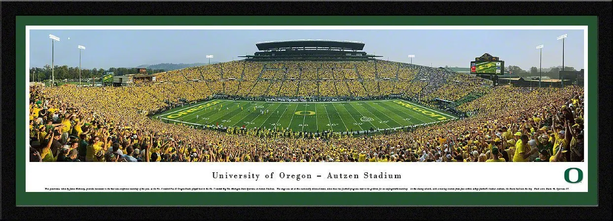 Oregon Football - "Stadium 50 Yard Line" Panorama Framed Print