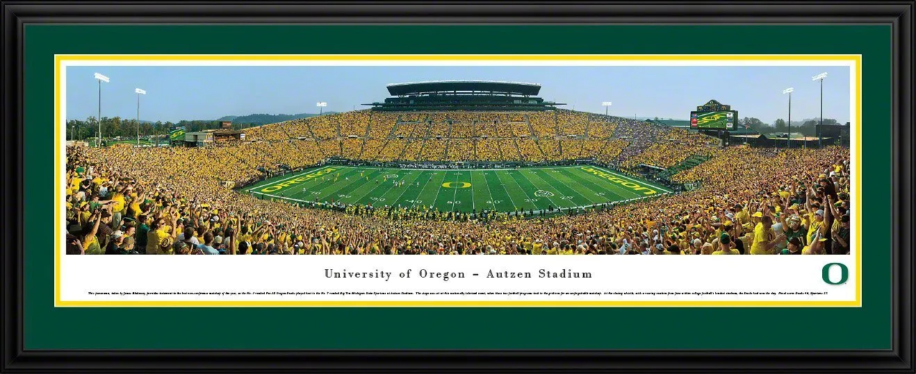 Oregon Football - "Stadium 50 Yard Line" Panorama Framed Print