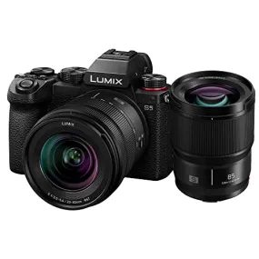 Panasonic LUMIX S5 Full Frame Mirrorless Camera, 4K 60P Video Recording with S 20-60mm F3.5-5.6 Lens Kit (DC-S5KK)   S 85mm F1.8 L Mount Interchangeable Lens (S-S85) Black
