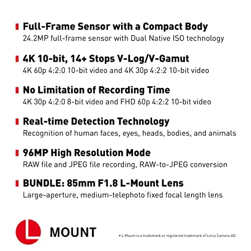 Panasonic LUMIX S5 Full Frame Mirrorless Camera, 4K 60P Video Recording with S 20-60mm F3.5-5.6 Lens Kit (DC-S5KK)   S 85mm F1.8 L Mount Interchangeable Lens (S-S85) Black