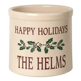 Personalized Holiday Holly Stoneware Crock