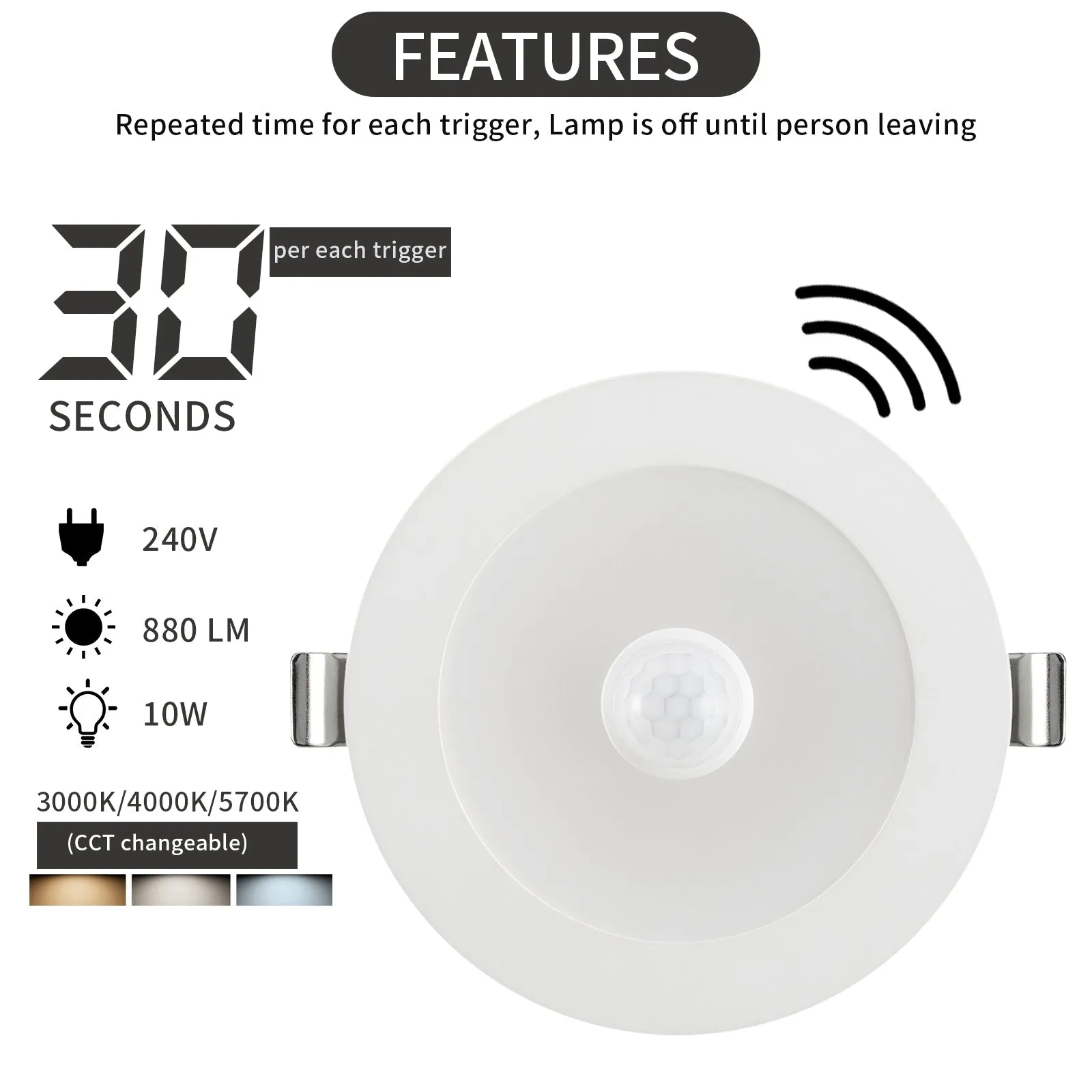 PIR Downlight with Sensor Tricolour Daintree
