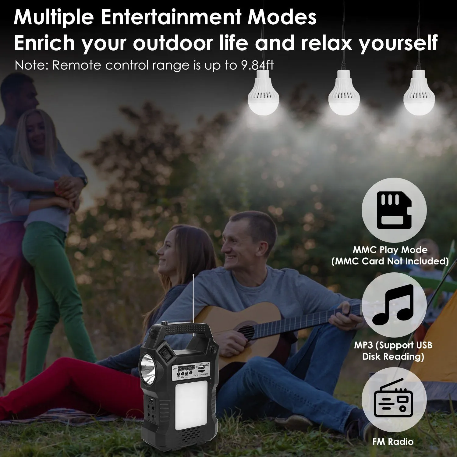 Portable Solar Power Station with Flashlight and 3 Lighting Bulbs