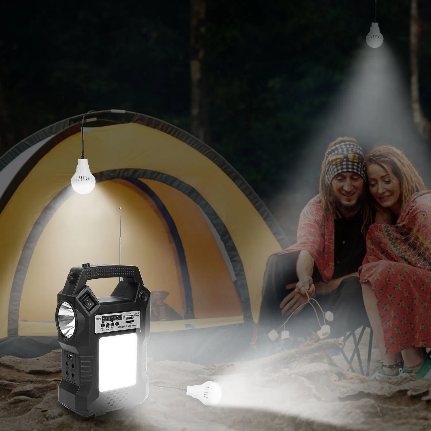 Portable Solar Power Station with Flashlight and 3 Lighting Bulbs