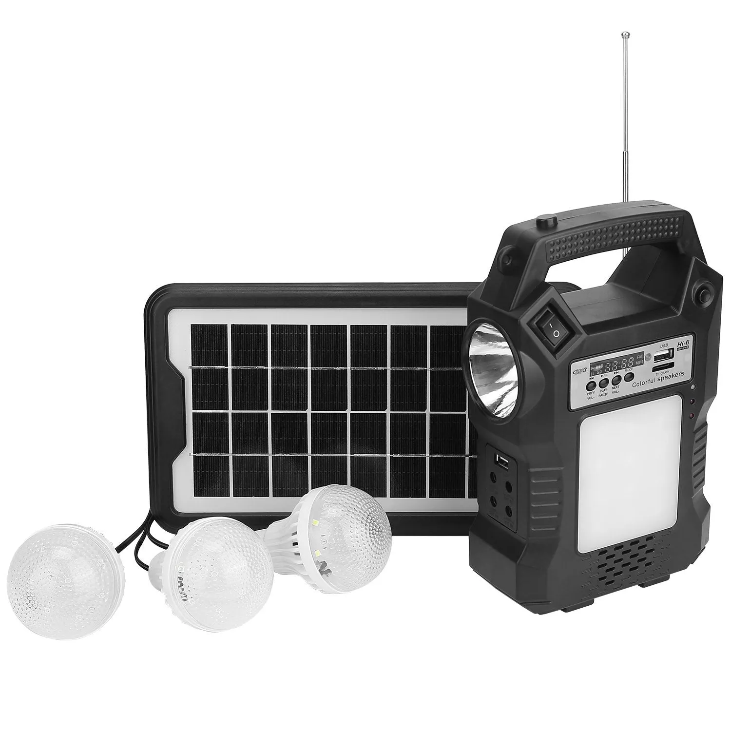 Portable Solar Power Station with Flashlight and 3 Lighting Bulbs