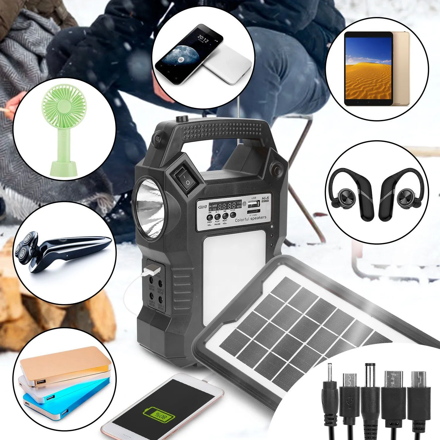 Portable Solar Power Station with Flashlight and 3 Lighting Bulbs