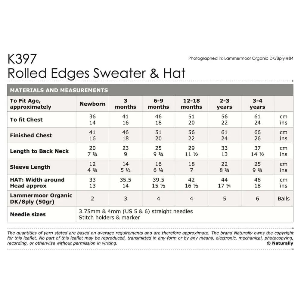Rolled Edges Sweater & Hat Knitting Pattern (K397)