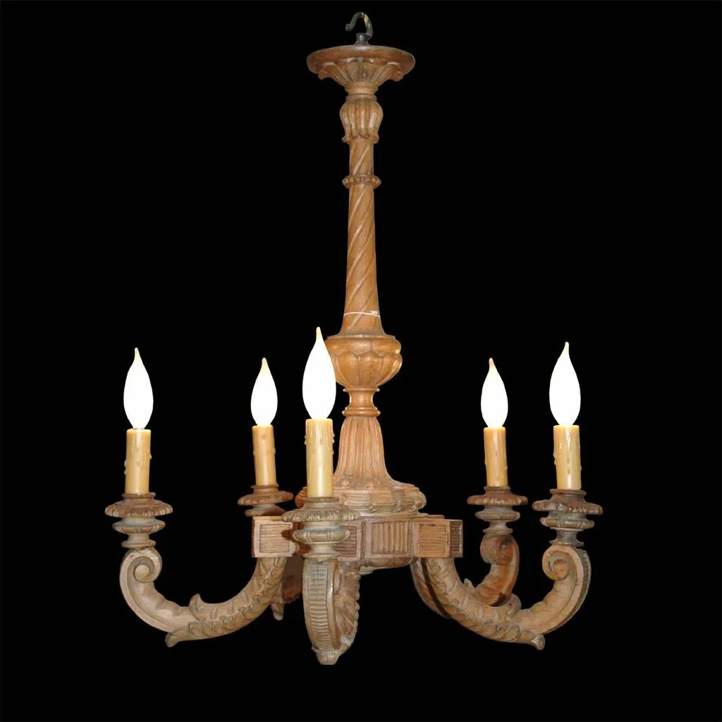 Small Carved Wood Chandelier