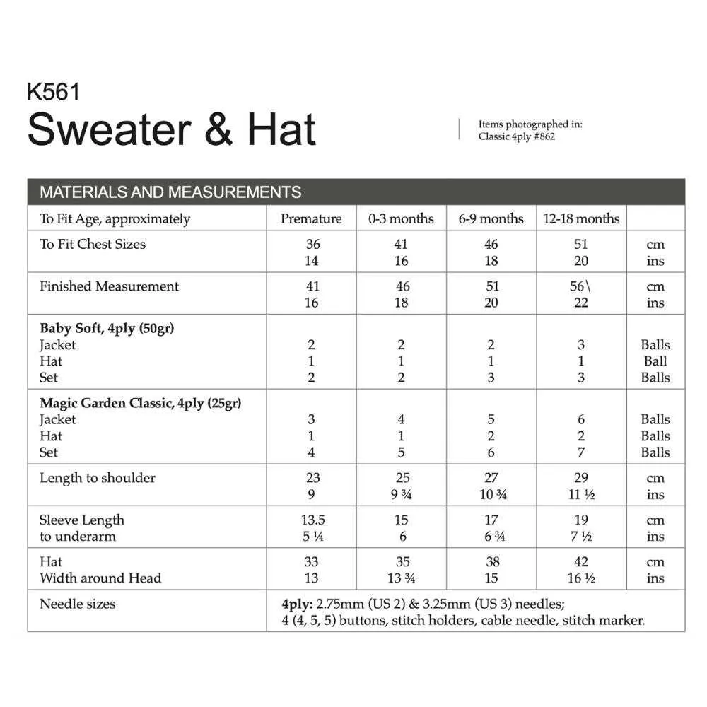 Sweater and Hat Knitting Pattern (K561)