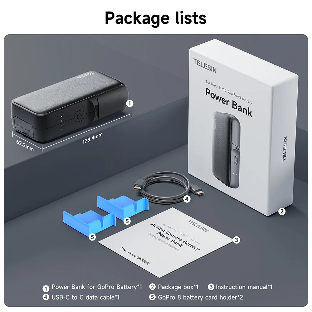 TELESIN Power Bank Storage Charging Case for GoPro Battery