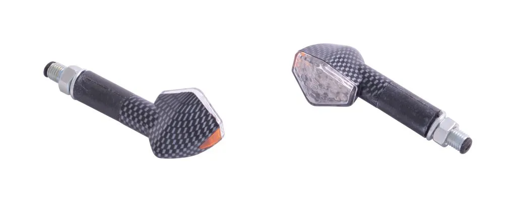 Turn Signal Set Hexagon LED, Long Stem - Carbon Look - Highway Hawk H68-9275