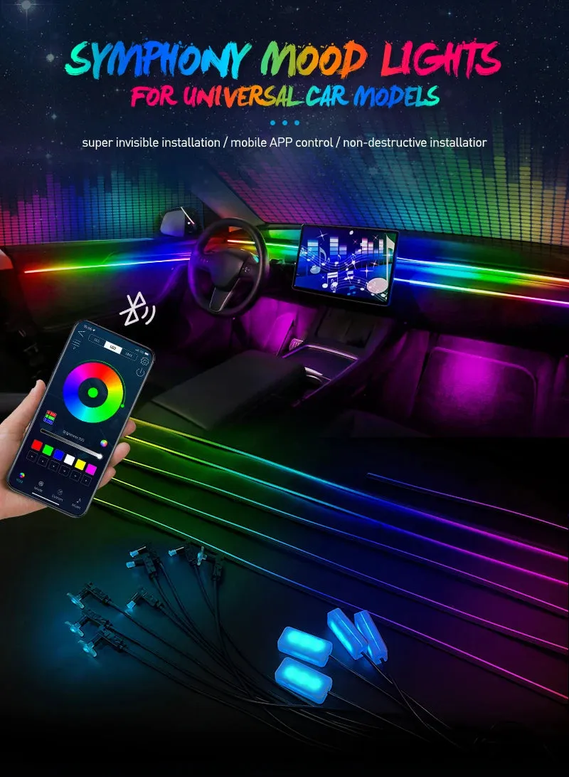 Universal Full-Color RGB LED Car Ambient Lights with Bluetooth APP Control