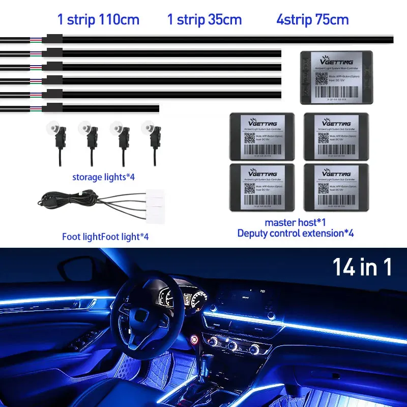 Universal Full-Color RGB LED Car Ambient Lights with Bluetooth APP Control