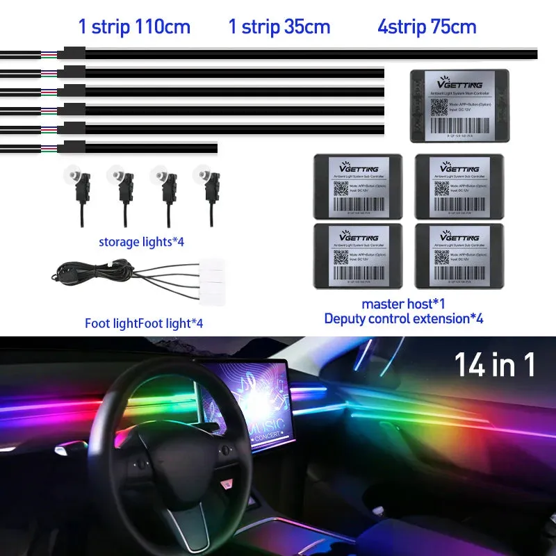 Universal Full-Color RGB LED Car Ambient Lights with Bluetooth APP Control