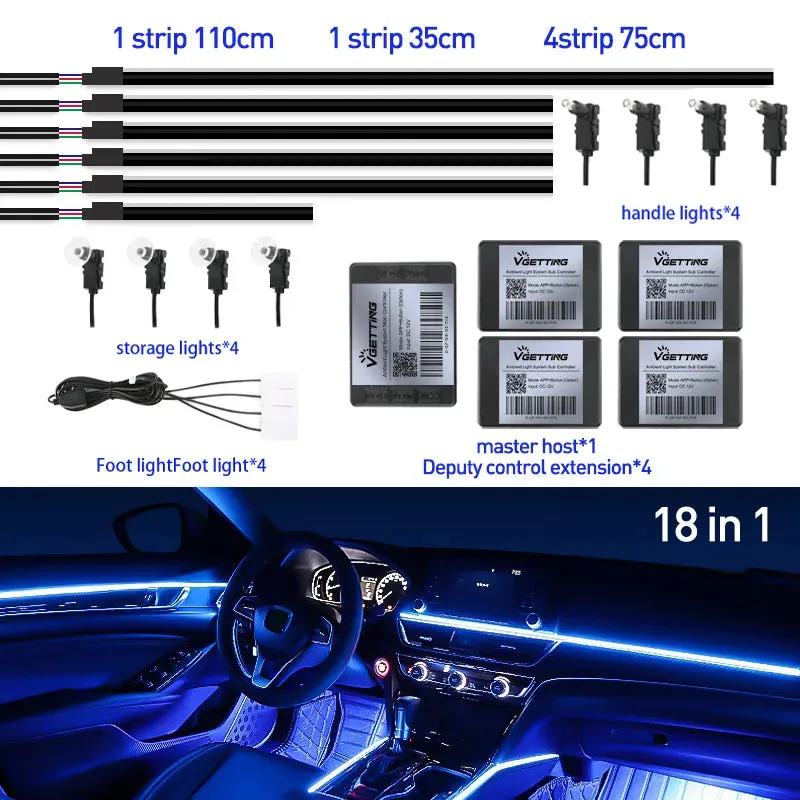Universal Full-Color RGB LED Car Ambient Lights with Bluetooth APP Control