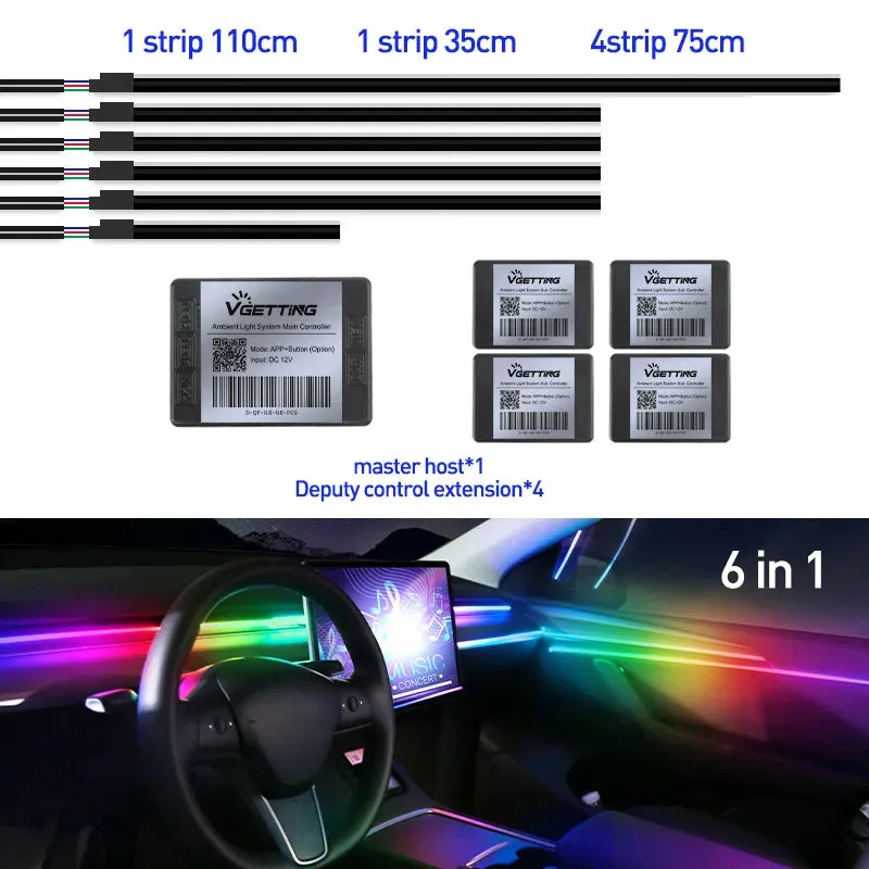 Universal Full-Color RGB LED Car Ambient Lights with Bluetooth APP Control