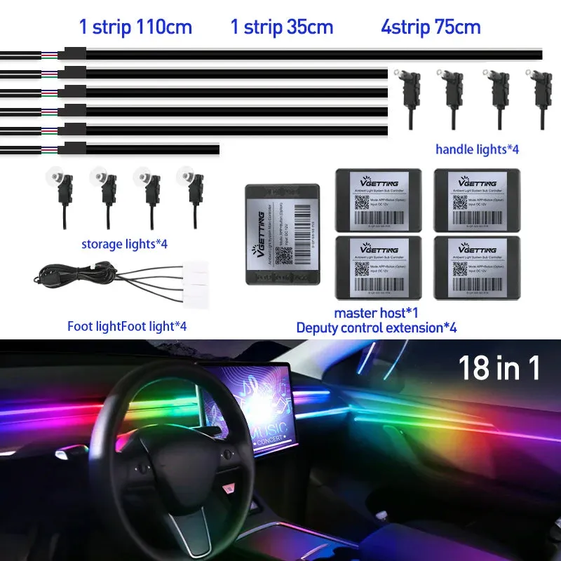 Universal Full-Color RGB LED Car Ambient Lights with Bluetooth APP Control