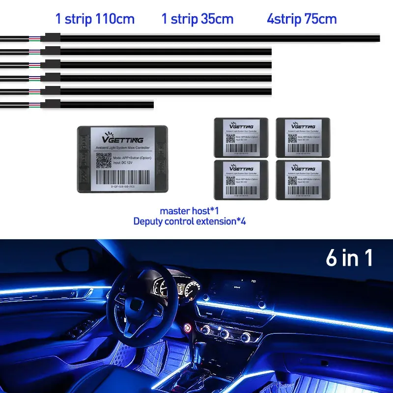 Universal Full-Color RGB LED Car Ambient Lights with Bluetooth APP Control