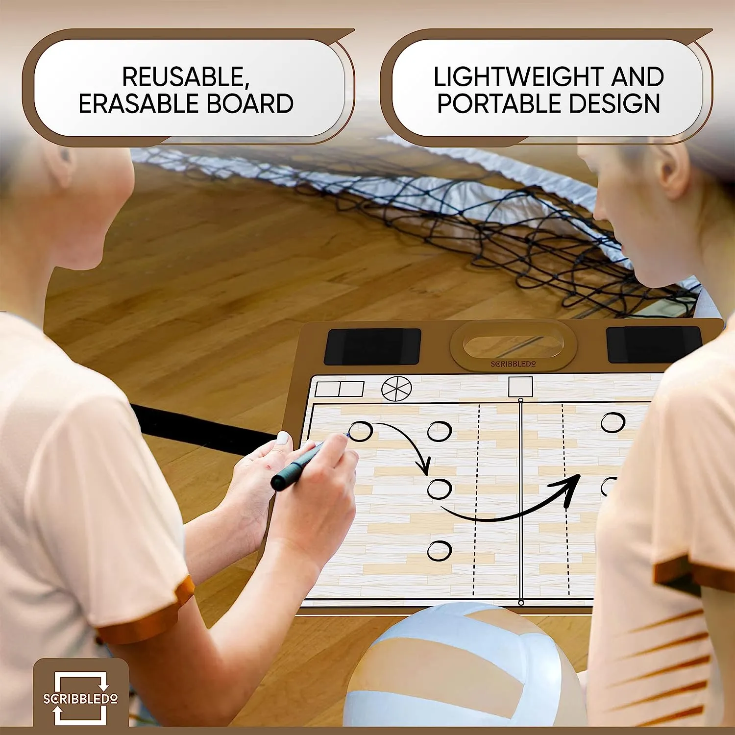 Volleyball Double Sided Board for Coaches 15"x10.5" with Markers
