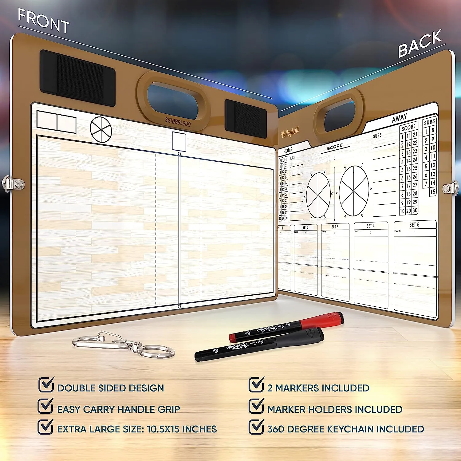 Volleyball Double Sided Board for Coaches 15"x10.5" with Markers