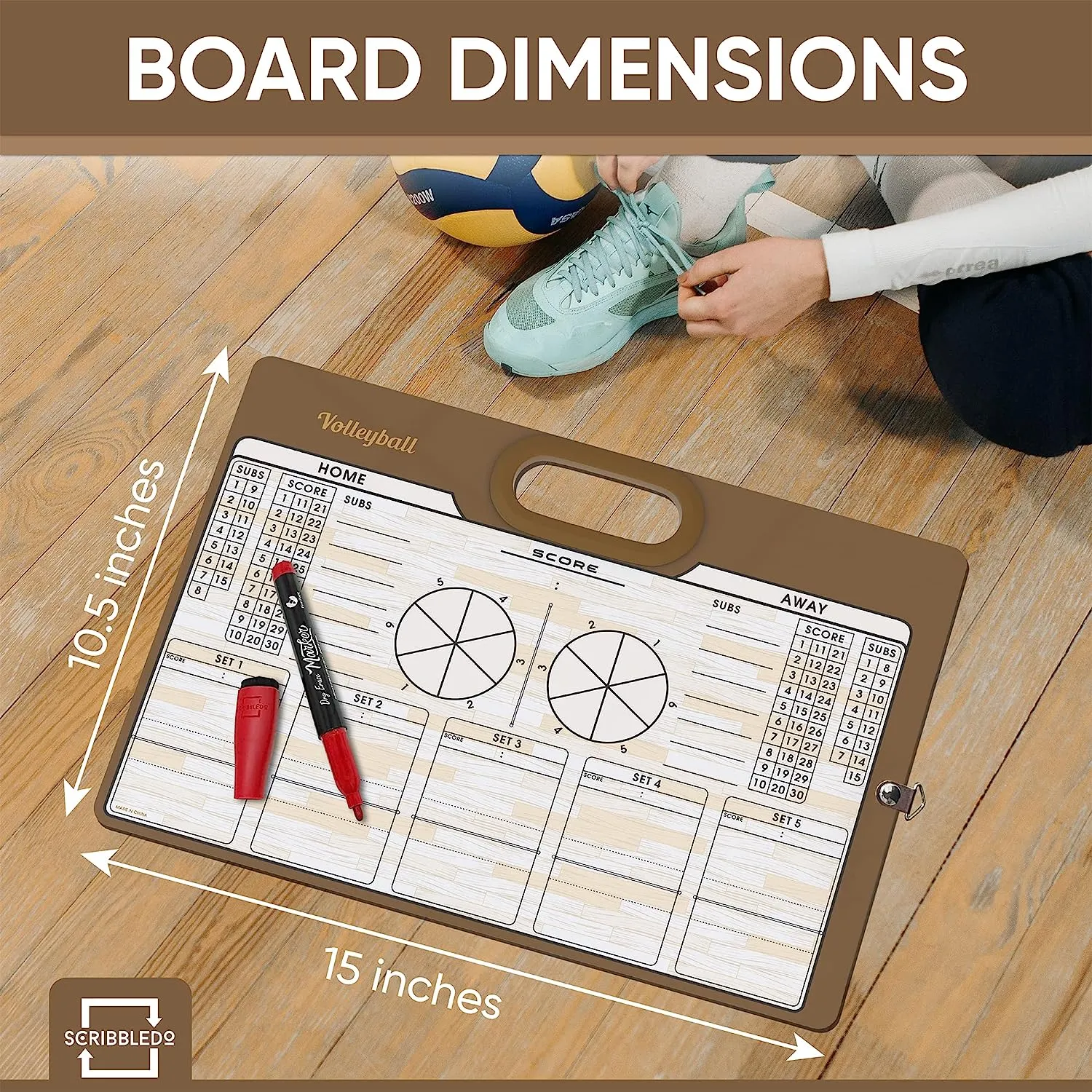 Volleyball Double Sided Board for Coaches 15"x10.5" with Markers
