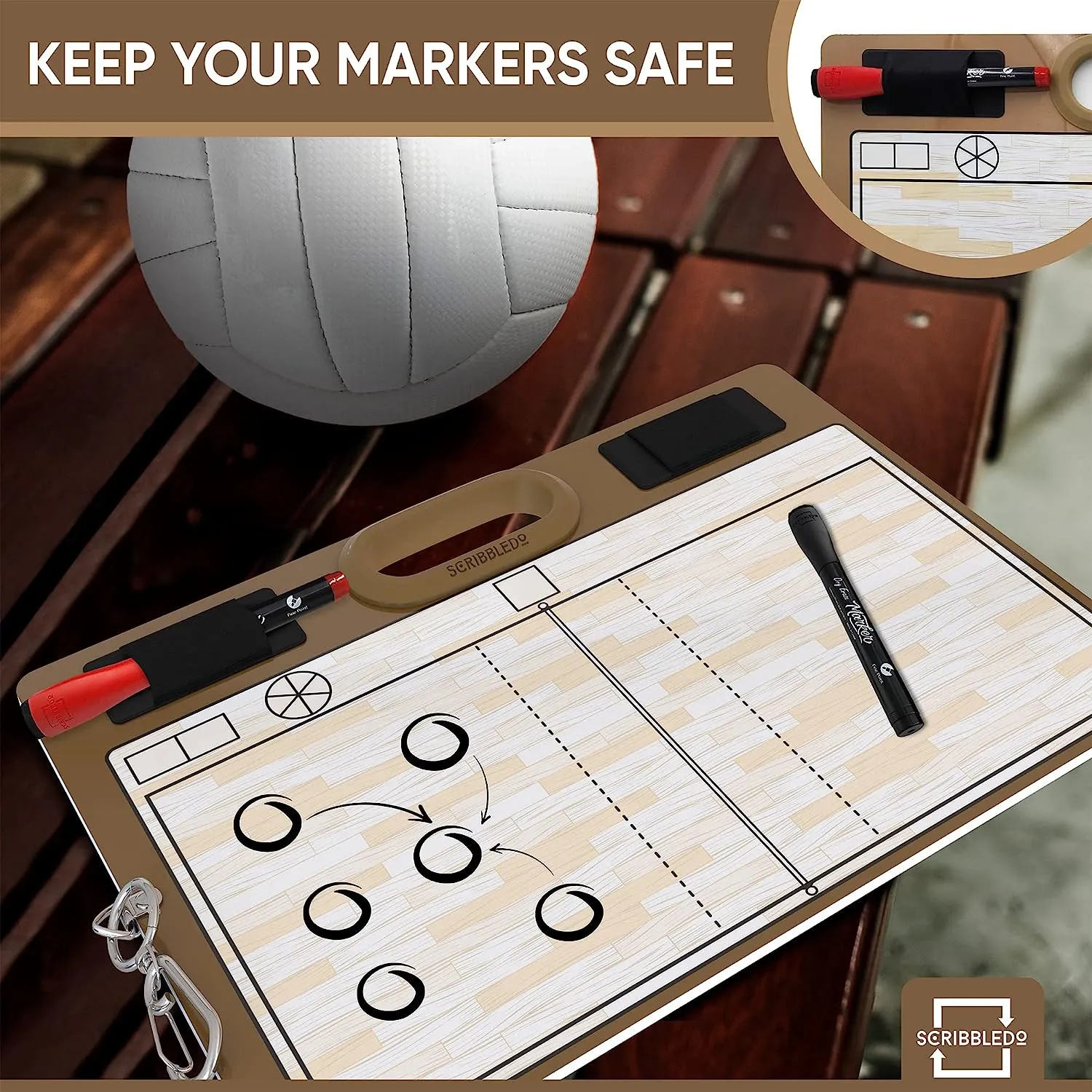 Volleyball Double Sided Board for Coaches 15"x10.5" with Markers