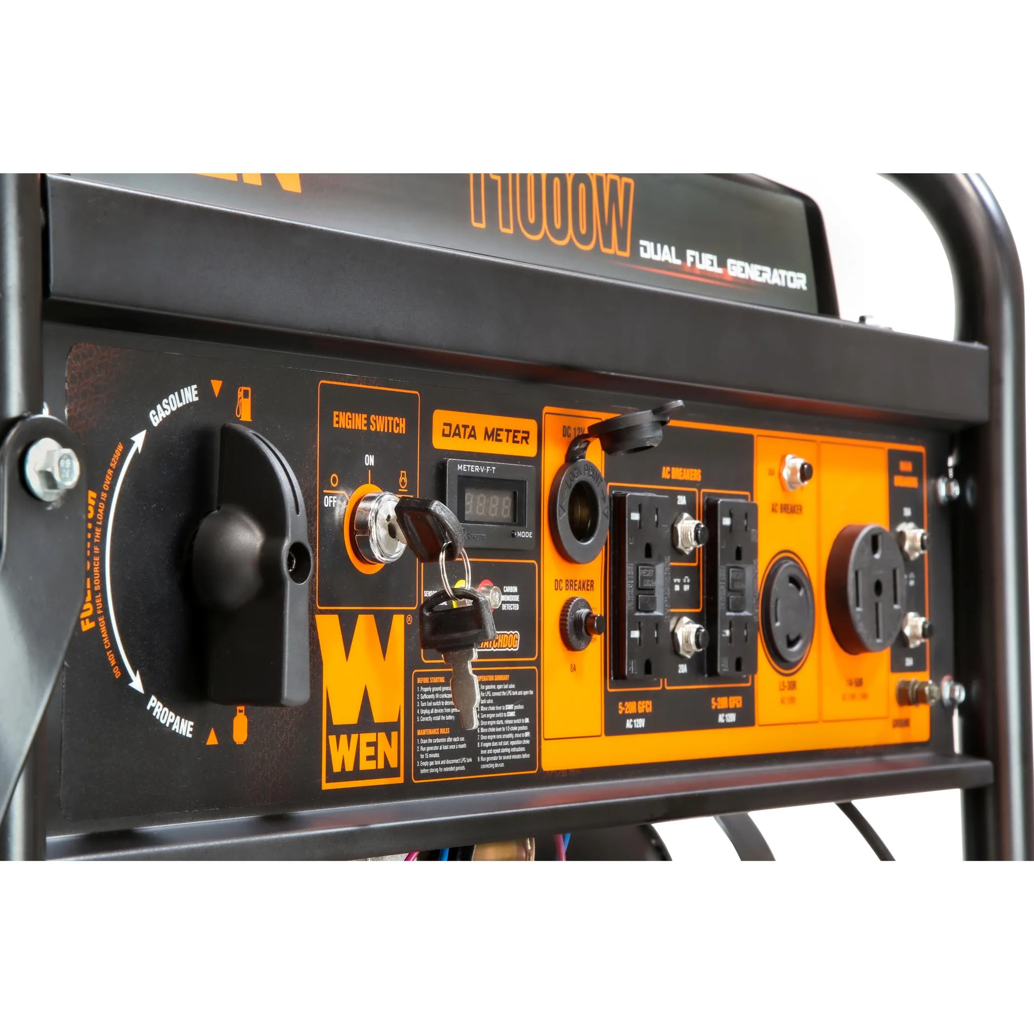 WEN DF1100X 11000-Watt 120-Volt/240-Volt Dual Fuel Transfer-Switch Ready Electric Start Portable Generator with Wheel Kit and CO Shutdown Sensor