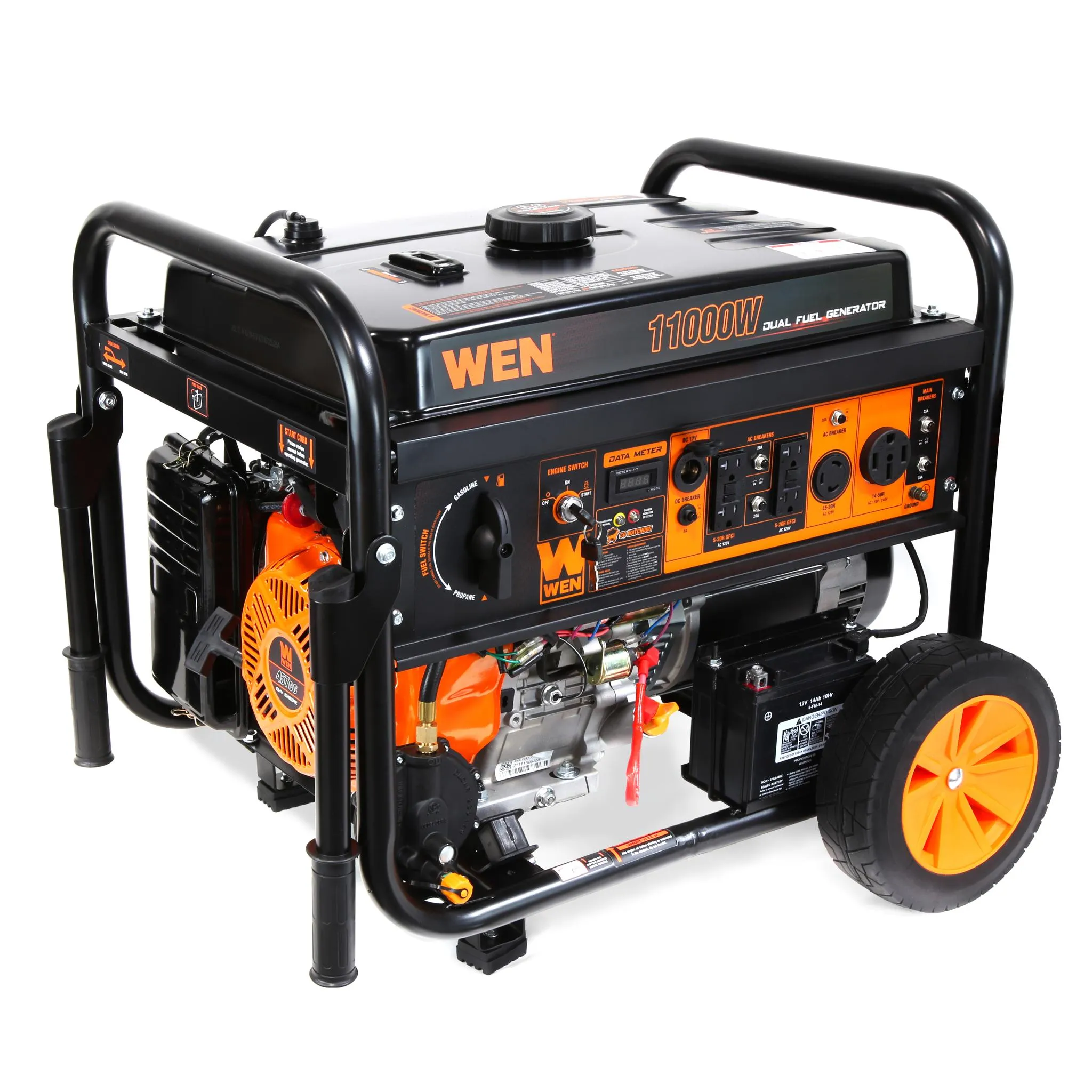 WEN DF1100X 11000-Watt 120-Volt/240-Volt Dual Fuel Transfer-Switch Ready Electric Start Portable Generator with Wheel Kit and CO Shutdown Sensor