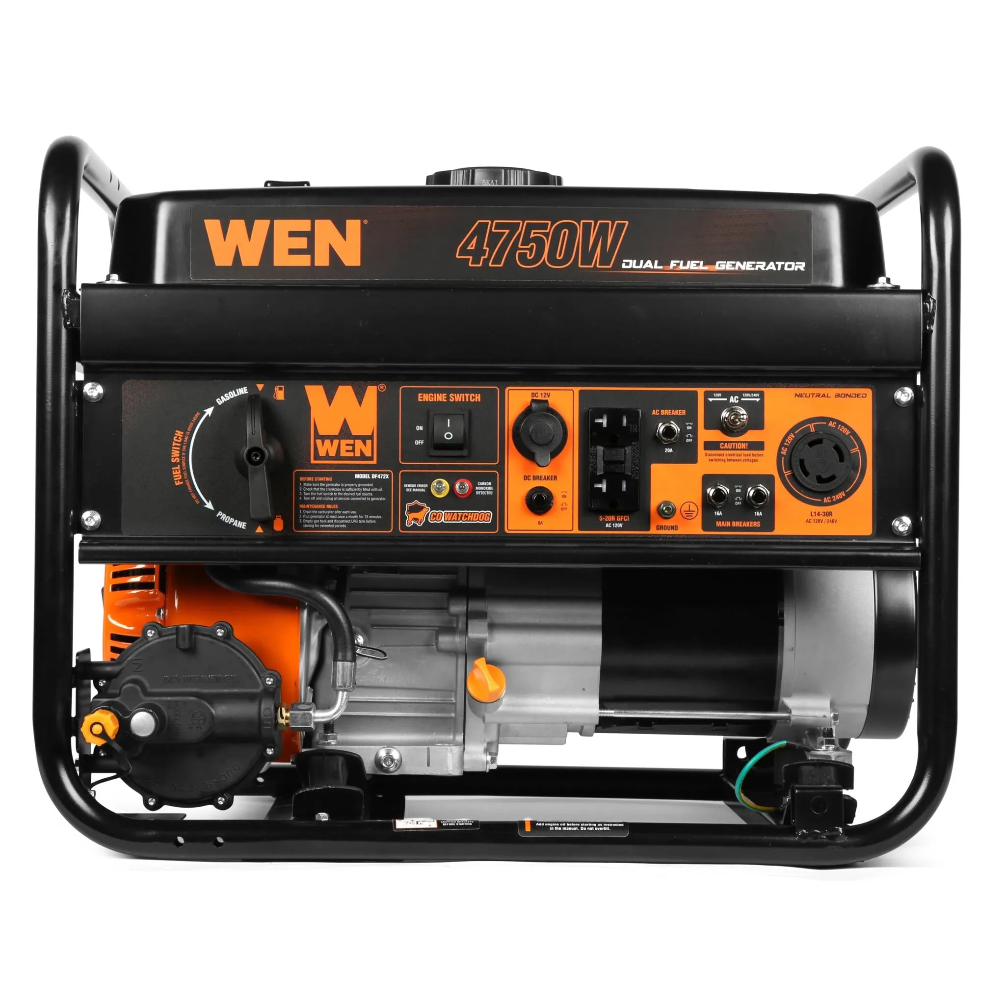 WEN DF472X 4750-Watt 120-Volt/240-Volt Dual Fuel Portable Generator with CO Shutdown Sensor