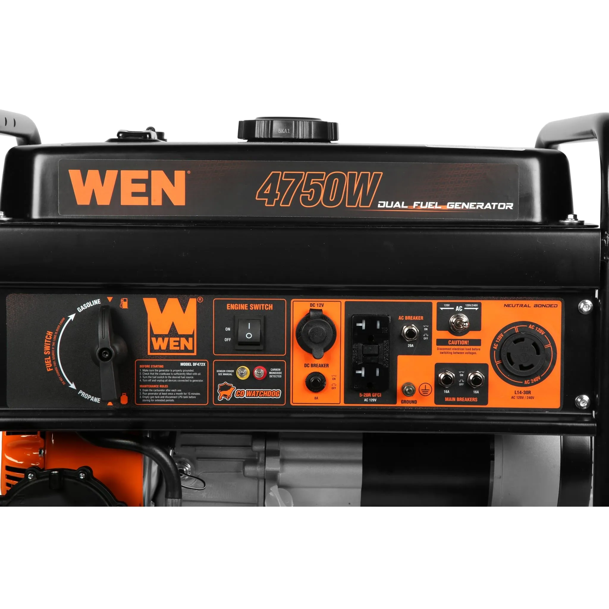 WEN DF472X 4750-Watt 120-Volt/240-Volt Dual Fuel Portable Generator with CO Shutdown Sensor