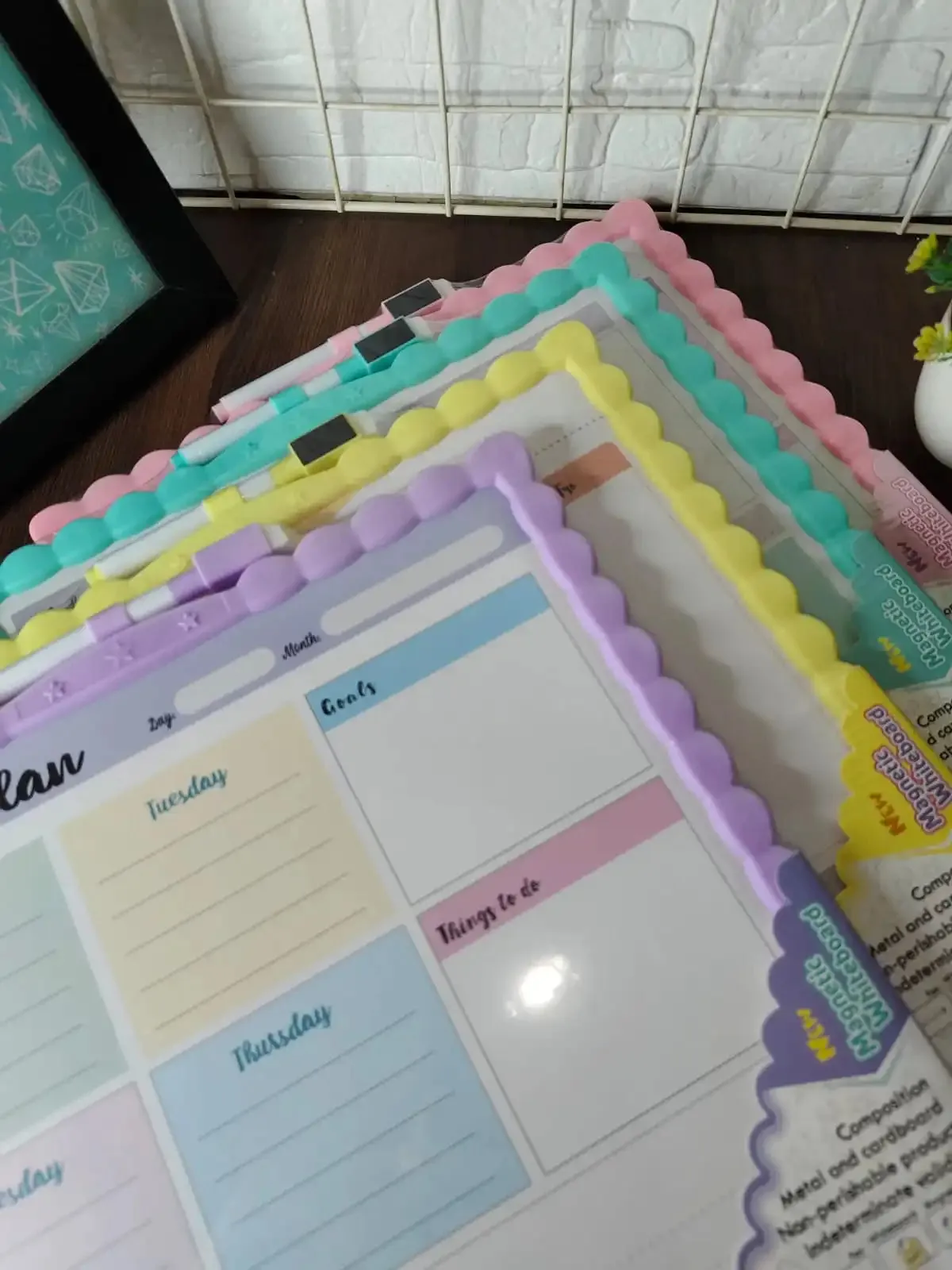 White board Weekly planner with magnetic hooks and marker