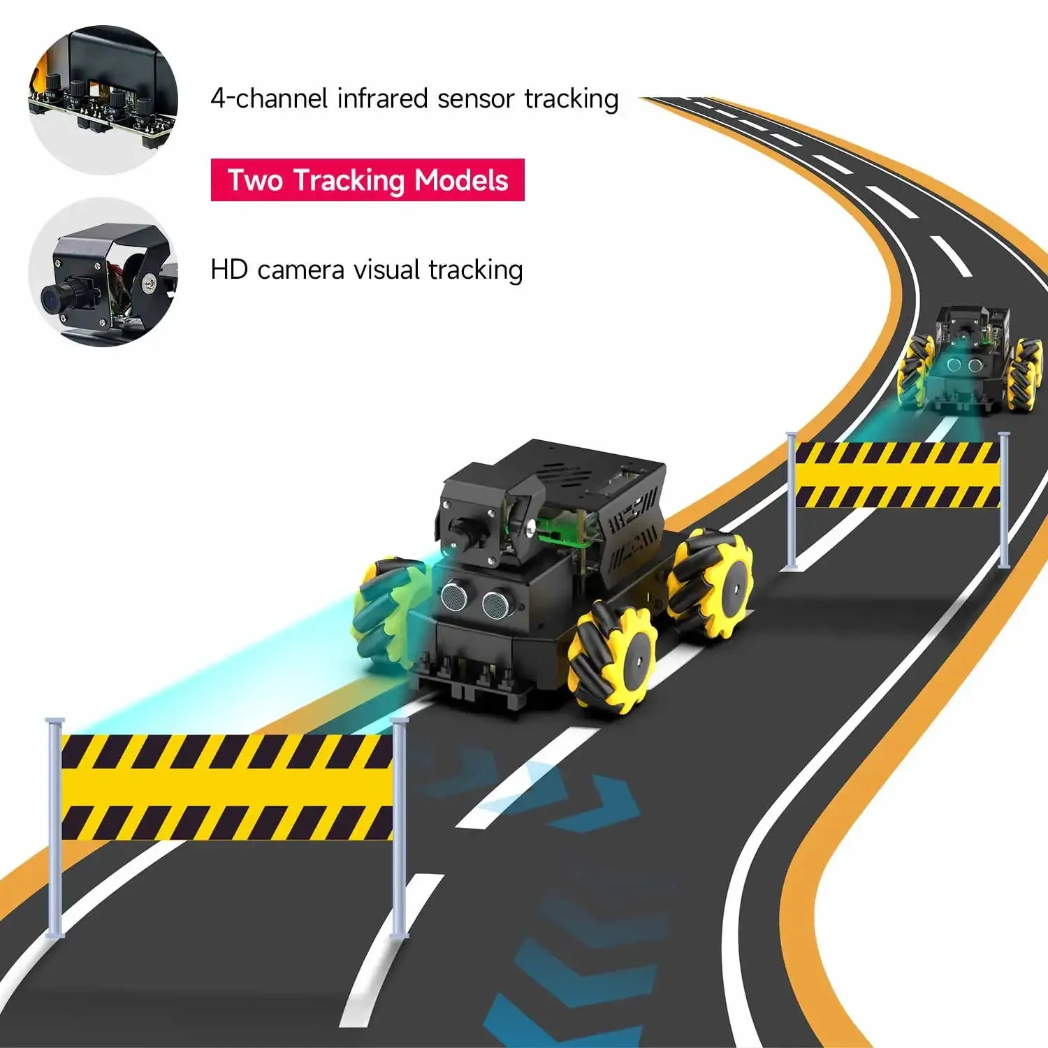 Yahboom Raspbot V2 AI Vision Robot Car Kit with Camera Mecanum Wheel Toy Educational DIY Python Programming for Raspberry Pi 5